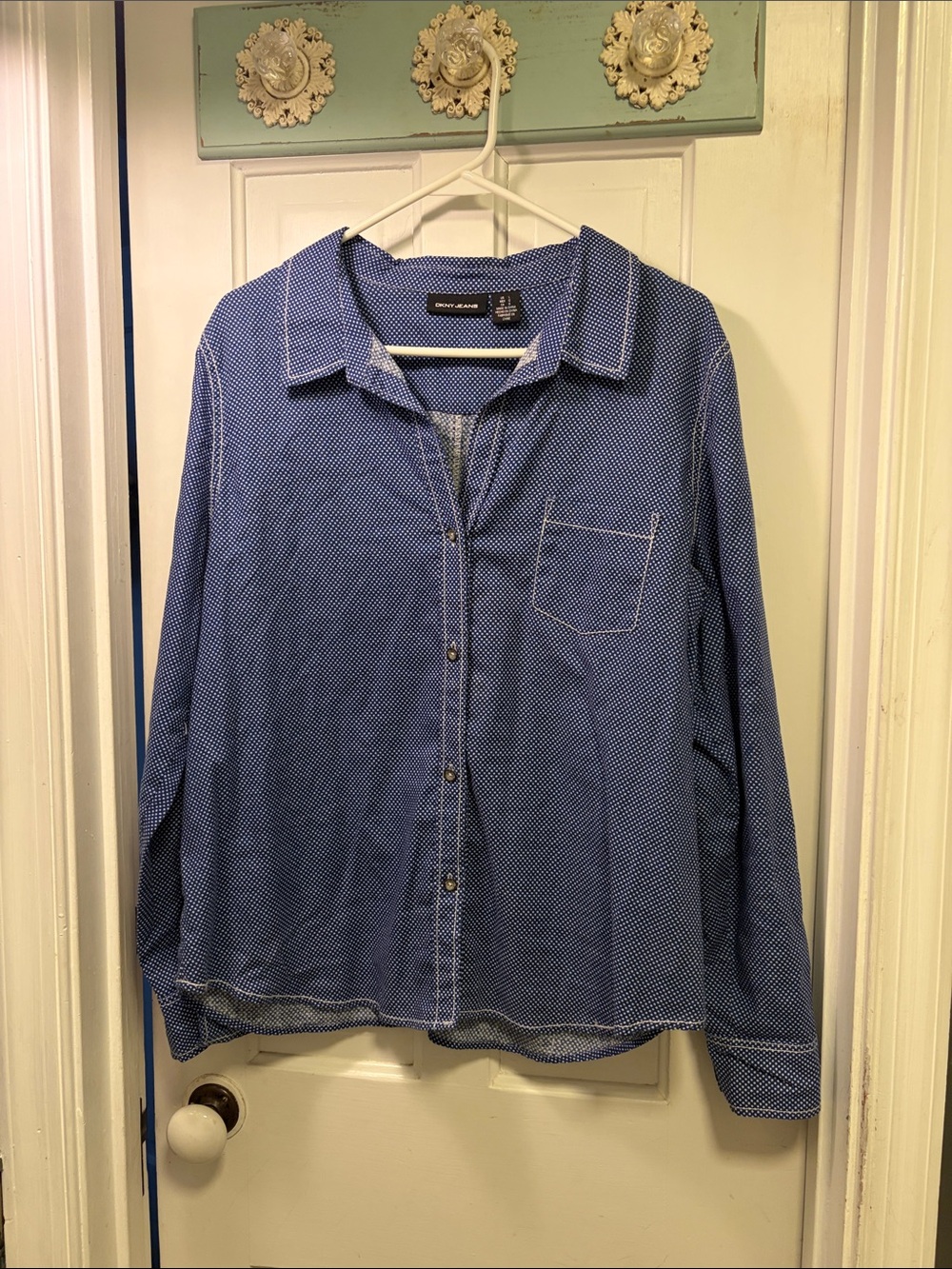 Eileen Fisher Navy Micro-Print Button-Down Shirt